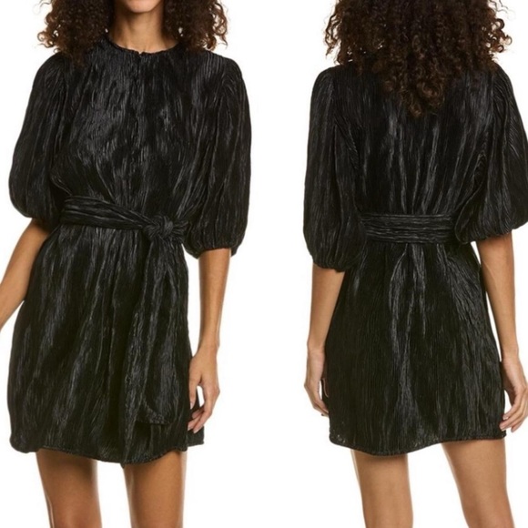 GANNI Satin Pleated Dress in Black Size 10 (42) Anthropologie - Picture 1 of 7
